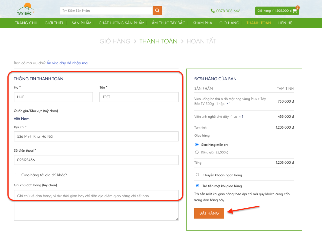 Trang thai dat hang thanh toan khi nhan hang