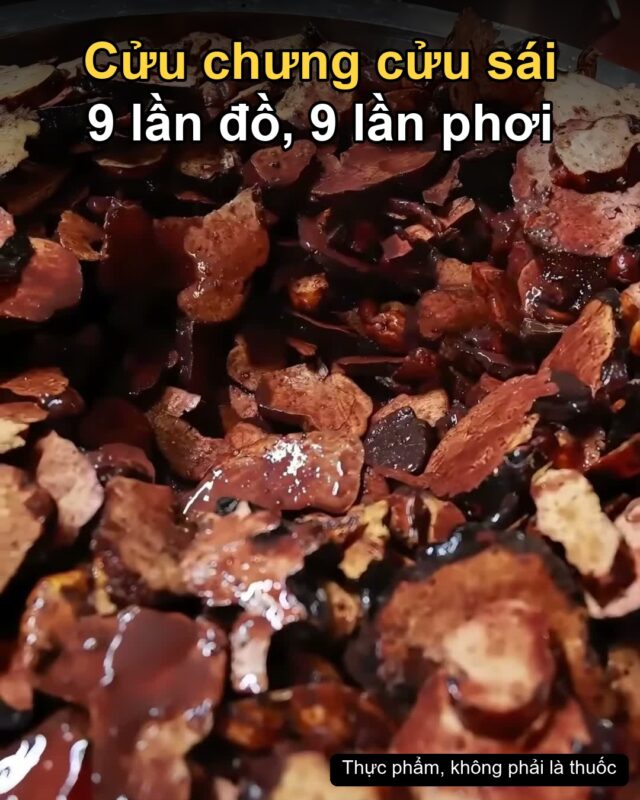 Miếng hà thủ ô đỏ sau khi đun hấp theo cách cửu chưng cửu sái